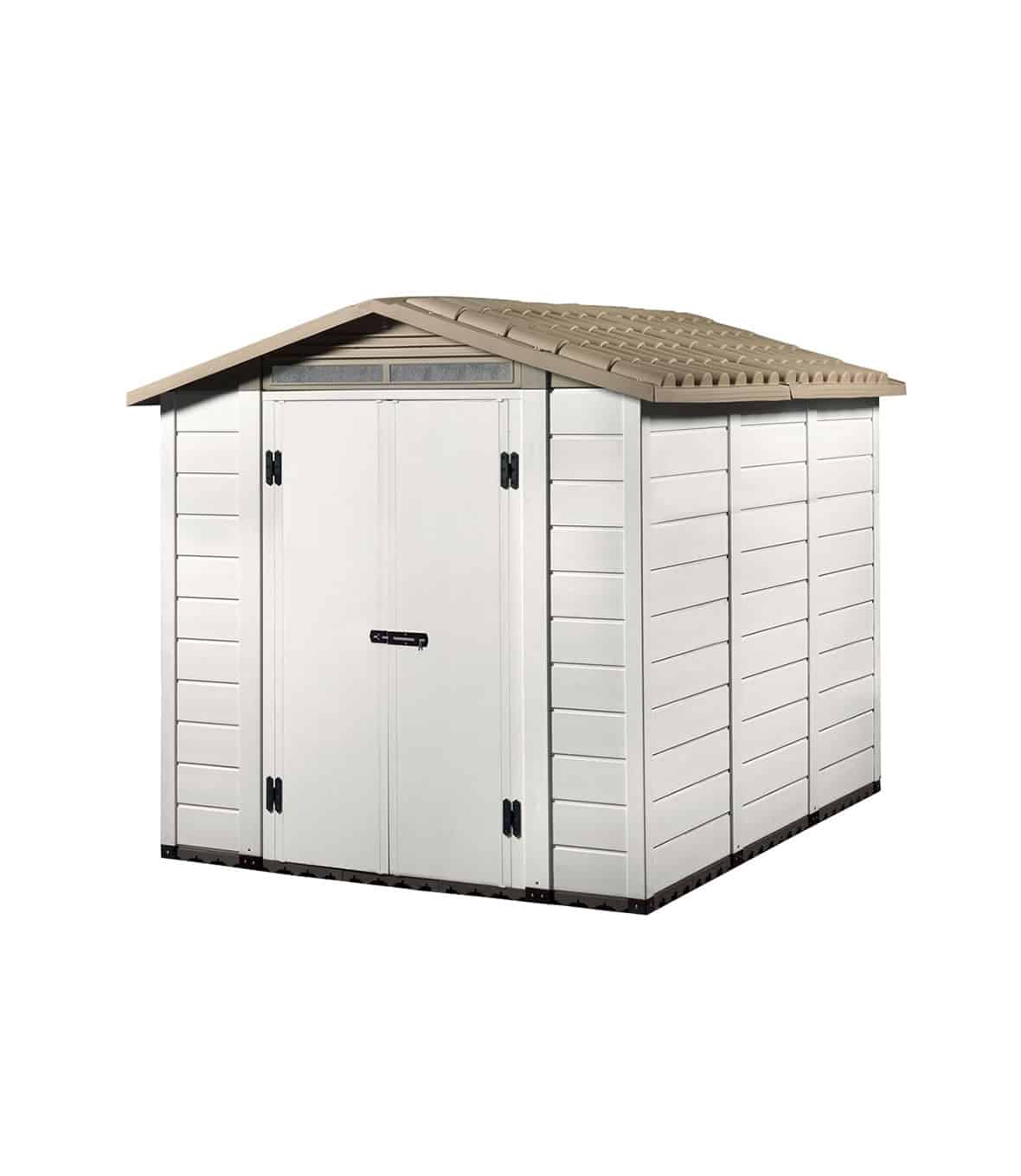 TUSCANY 240 2 PORTE NO WINDOW | Casetta da giardino senza finestra in pvc 262x230x220 cm Tetto Beige Struttura Bianca