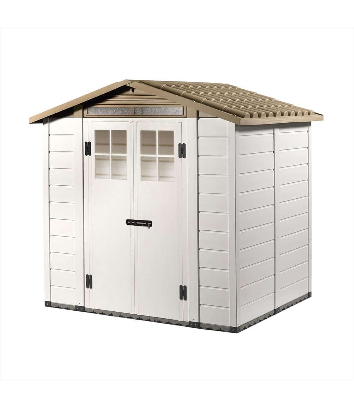 TUSCANY EVO 200 2 PORTE | Casetta da giardino in pvc con finestra Tetto Beige Struttura Bianca