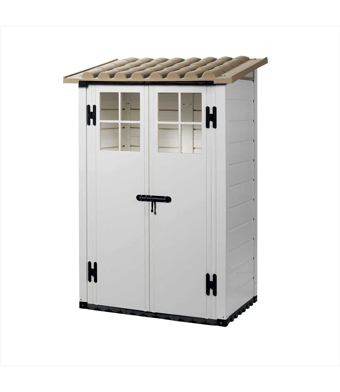 TUSCANY EVO 100 2P Garofalo | Casetta da Giardino Bianca in Pvc Tetto Beige,  2 porte, 1 Finestra