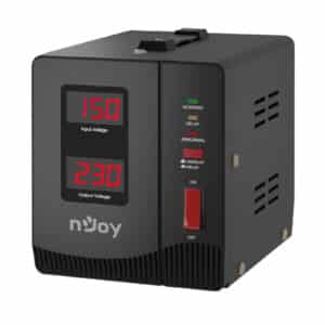 NJOY Alvis 1000 Stabilizzatore di Tensione 1000VA AVR 600W Monofase - Display Digitale - 1 Uscita Schuko - 600 Watt - Dispositivo di Protezione di Tensione 230V