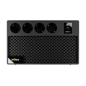 NJOY Renton 650 Plus Gruppo di Continuità Monofase 650VA 360 Watt, Line Interactive, AVR UPS a Ciabatta Multipresa, Porta usb, 4 Uscite Schuko, 1 Batteria 12V-5Ah