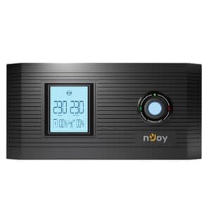 NJOY Aira 1200VA Gruppo di Continuità Line Interactive 1000 Watt Display LCD Onda Sinusoidale Pura 2 Uscite Schuko, Batteria Esterna 12V NON INCLUSA, UPS Per Stufe a Pellet, Caldaia - Garanzia 3 Anni