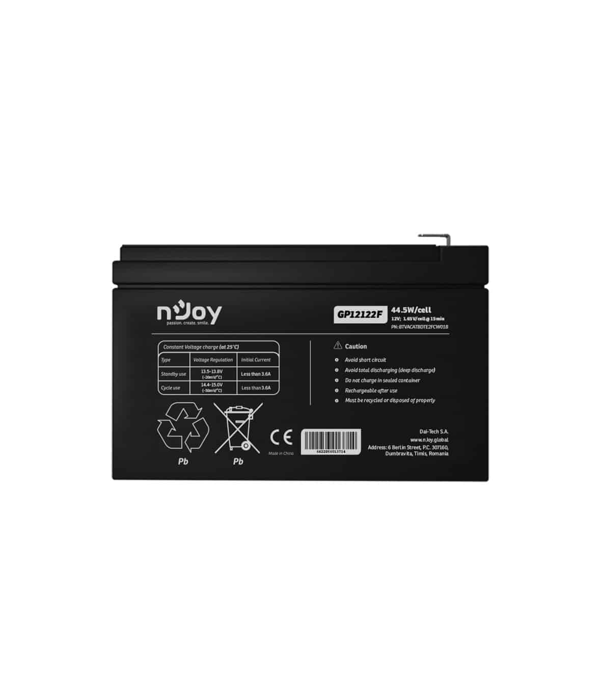 nJoy Batteria Ermetica al Piombo VRLA Ricaricabile 12 V 12h