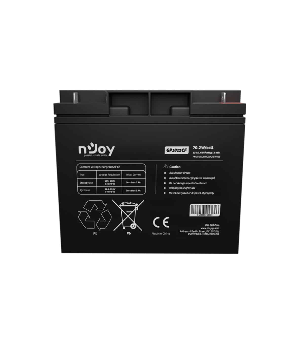 nJoy Batteria Ermetica al Piombo VRLA Ricaricabile 12 V 5,85 Ah