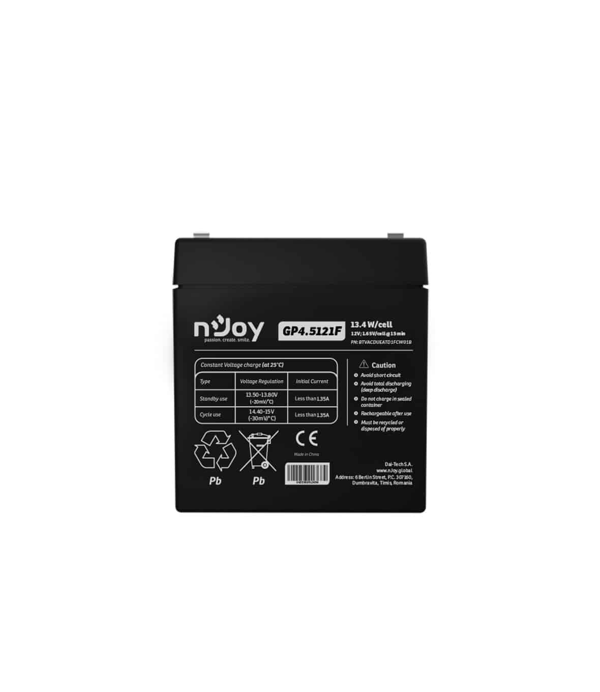 nJoy Batteria Ermetica al Piombo VRLA Ricaricabile 12 V 4,5 Ah