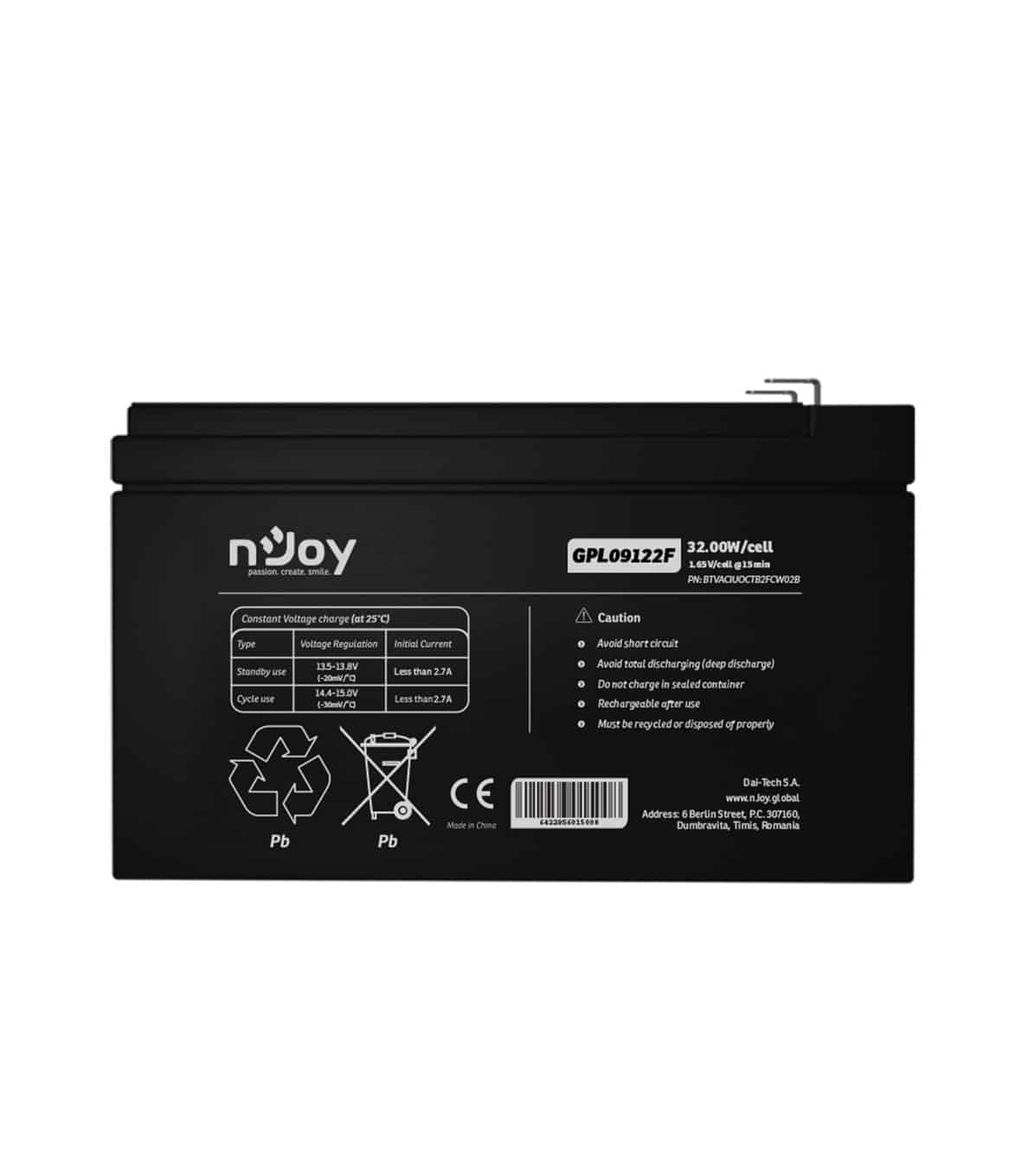 nJoy Batteria Ermetica al Piombo VRLA Ricaricabile 12 V 9 Ah