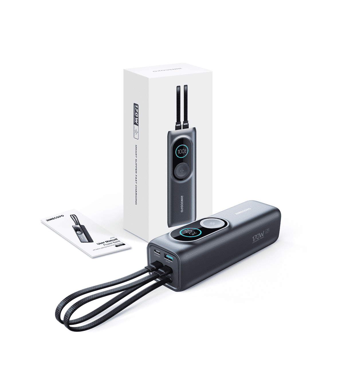 Power Bank da 25000 mAh Rinecopo  170 Wcon ricarica Rapida 3 porte USB-C  + 1 USB-A + Ricarica Wireless Con display