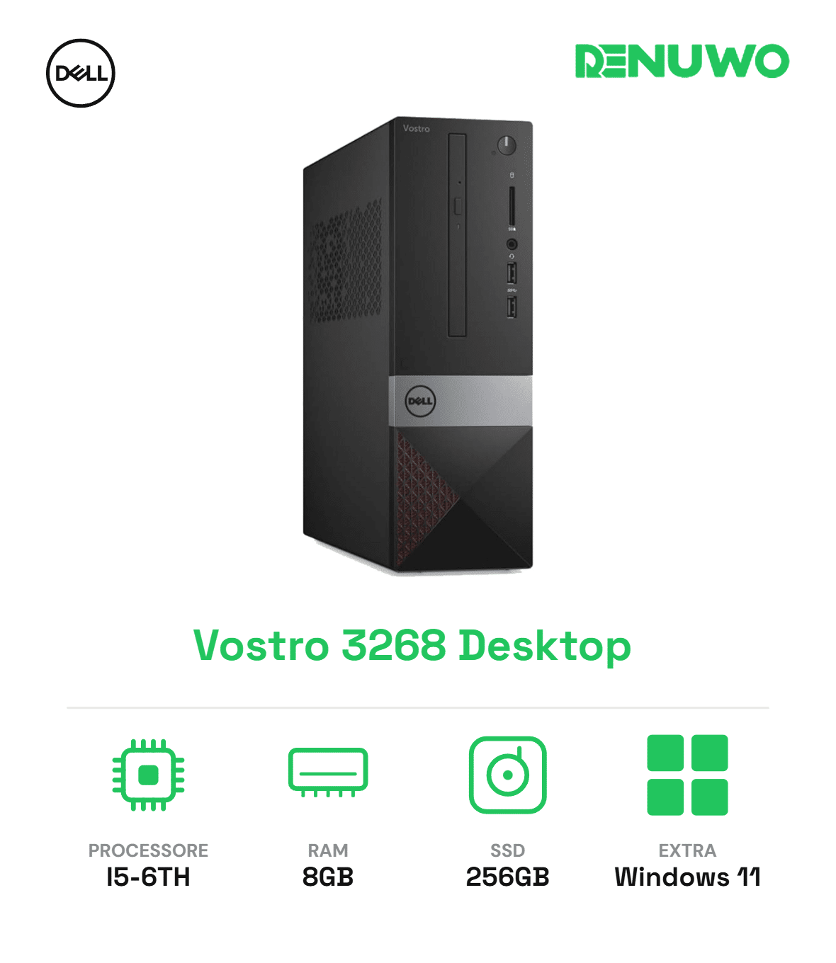 Dell Vostro 3268 Desktop Intel Core i5 - 6ª  8GB HDD 2,5" SATA 256GB Wifi Ricondizionato Grado A