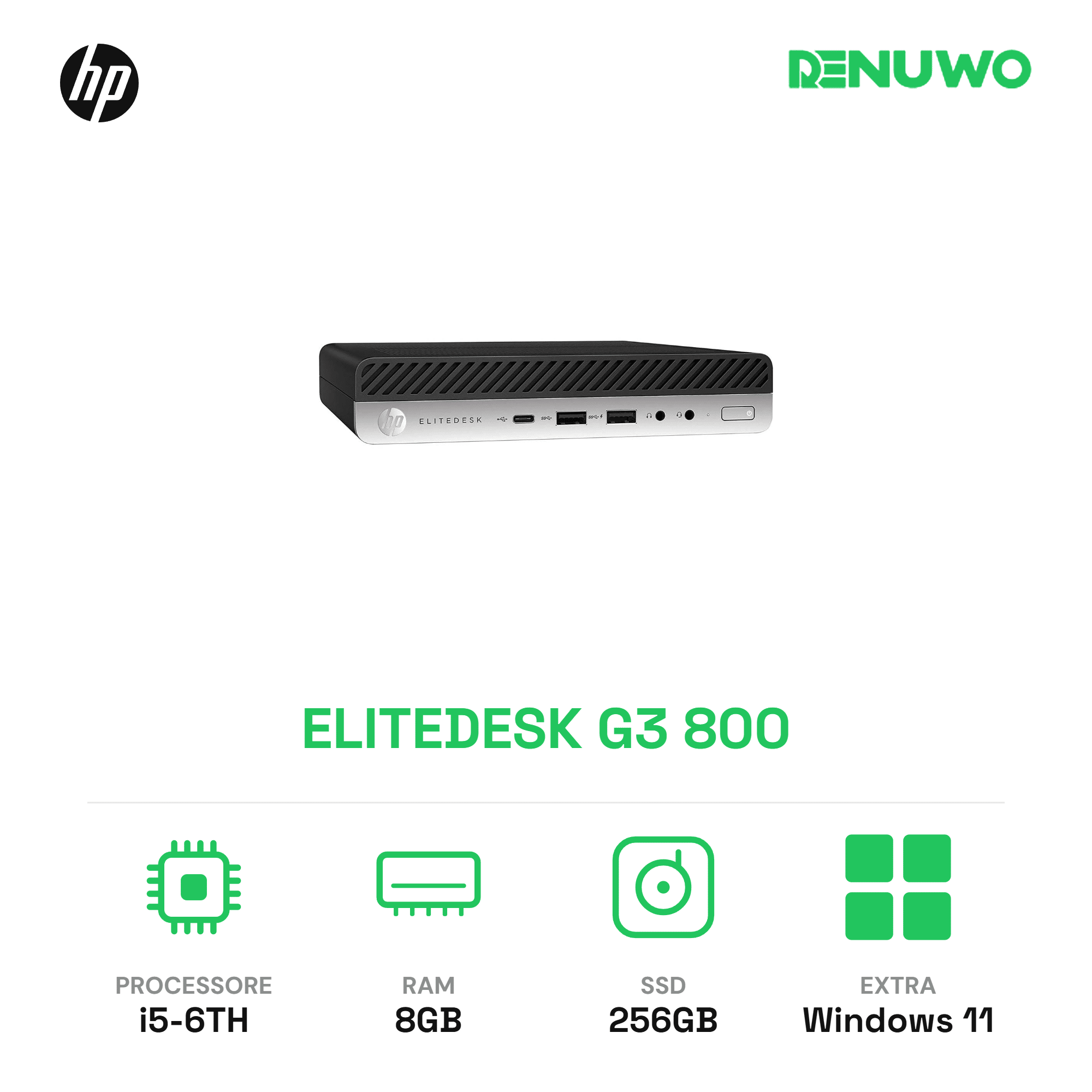 PC MINI HP ELITEDESK G3 800 | I5-6500T | RAM 8GB | SSD 256GB | WiFi | RICONDIZIONATO