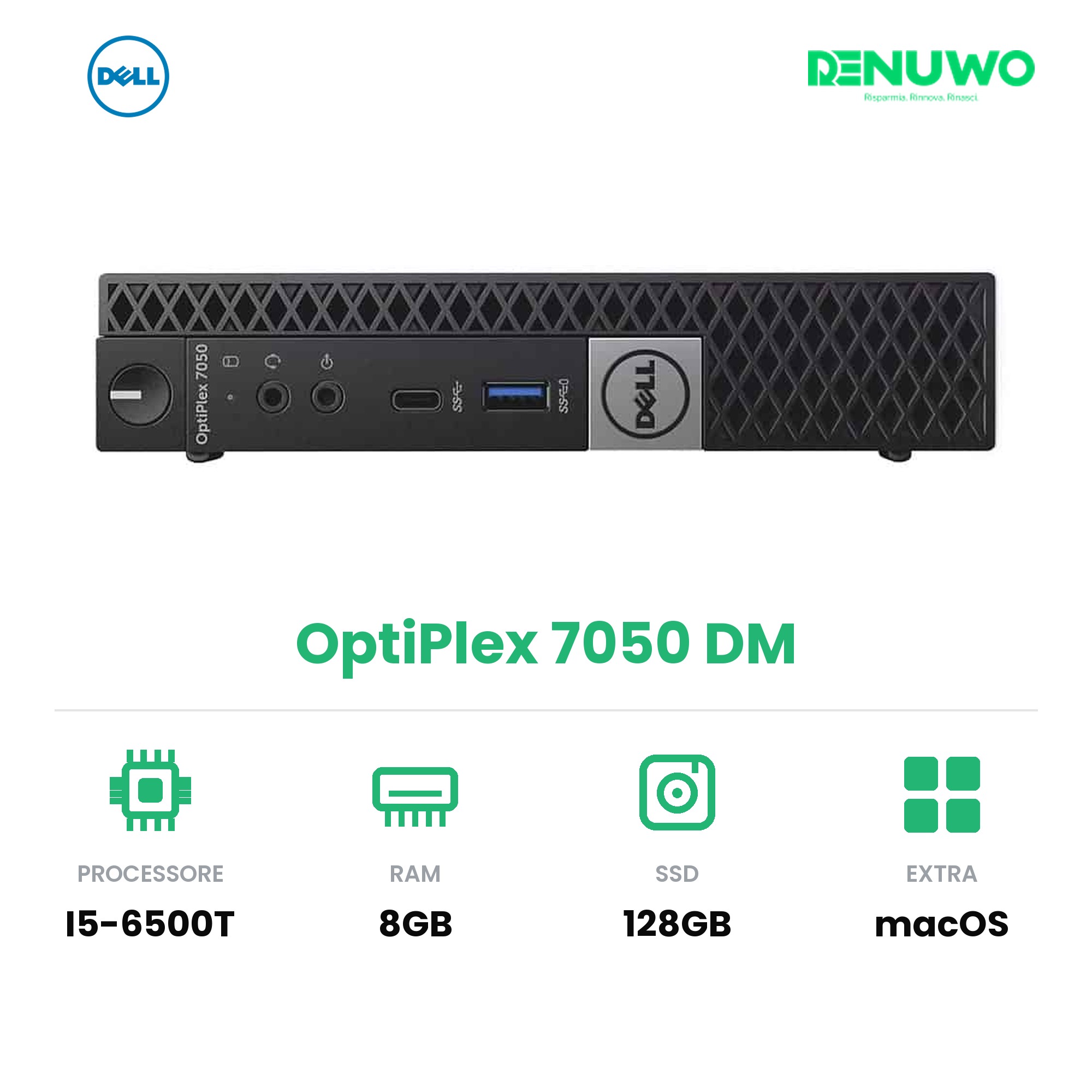 Mini PC Dell OptiPlex 7050 DM Ricondizionato Grado A – i5-6500T 8GB SSD 128GB WiFi