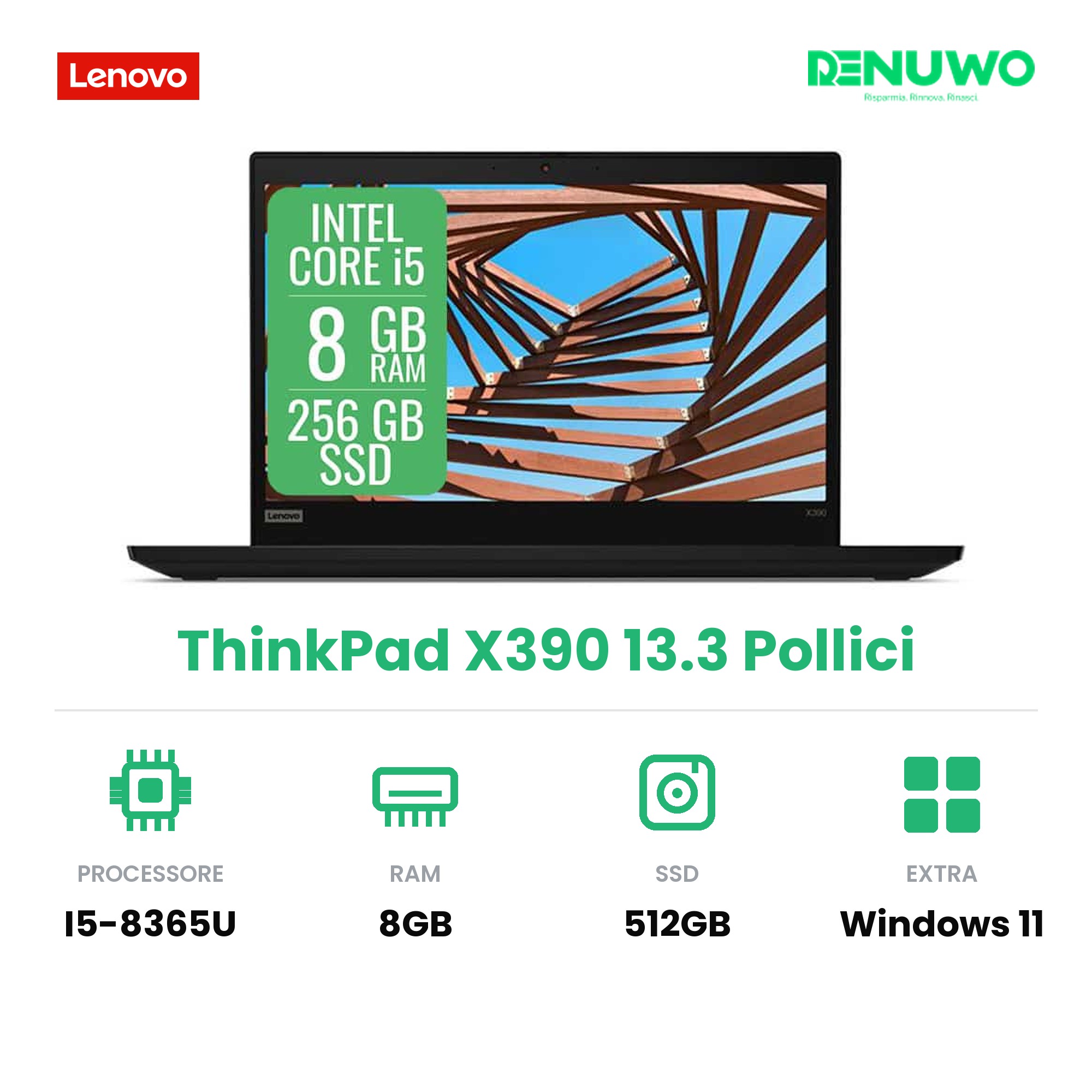Notebook Lenovo ThinkPad X390 Ricondizionato – i5-8365U 8GB SSD 256GB 13.3"