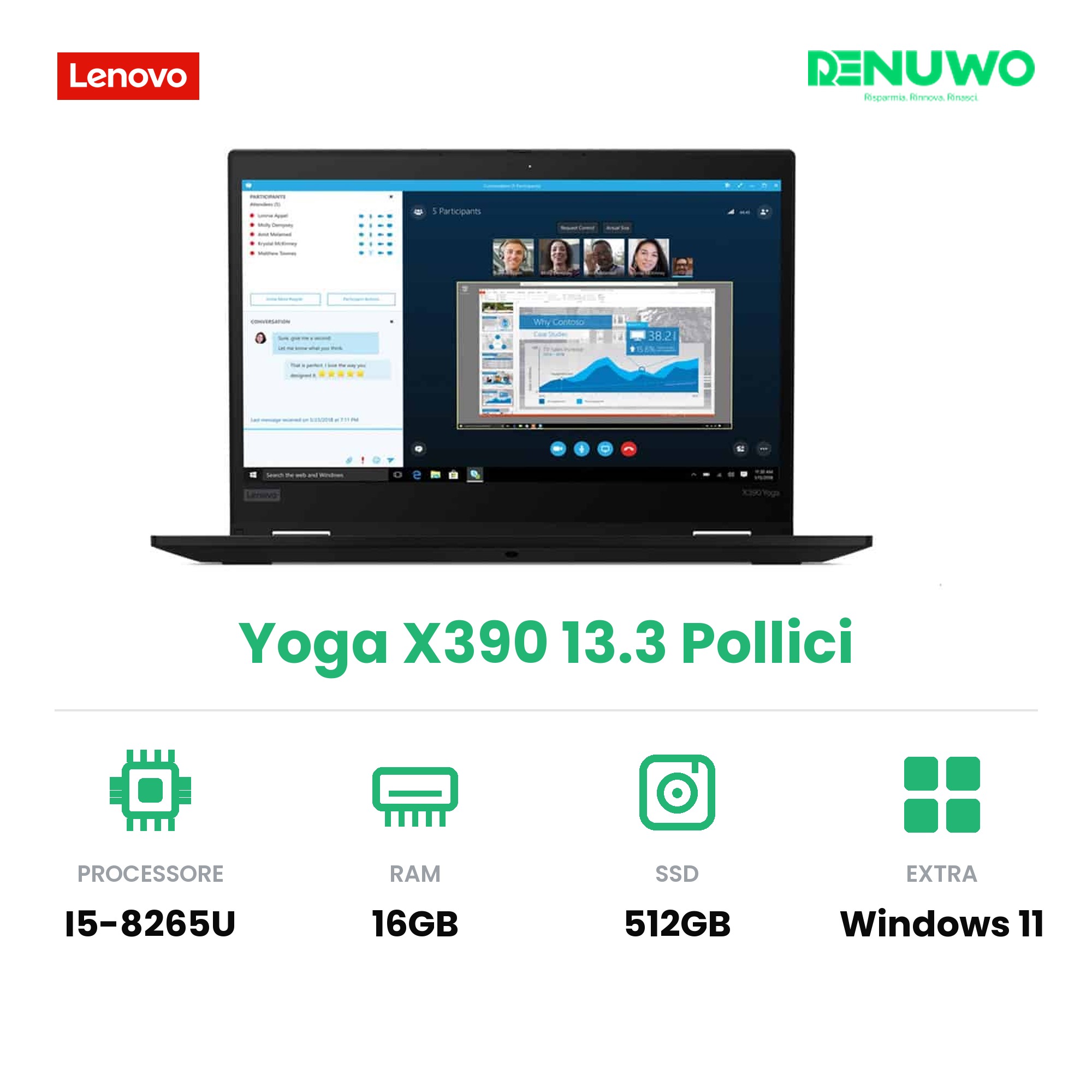 Notebook Lenovo Yoga X390 Ricondizionato Grado B – i5 8ª gen 16GB SSD 512GB 13.3"